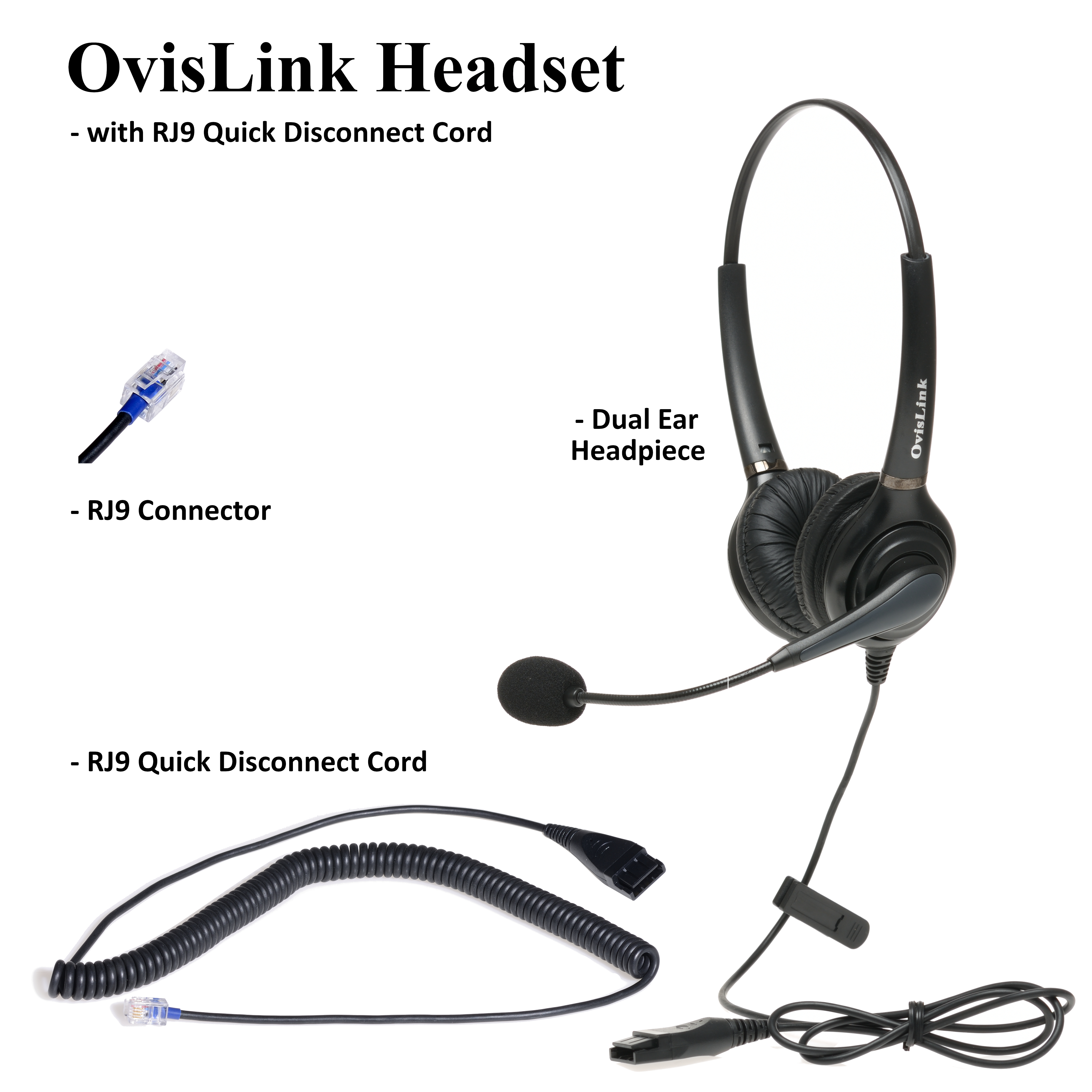 OvisLink Dual Ear Headset with RJ9 Quick Disconnect Cord